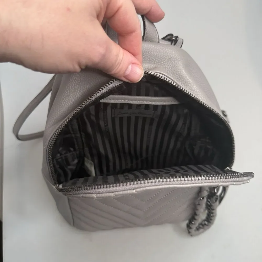 Victoria’s Secret Grey Quilted Mini Backpack Chain Accents 9